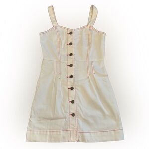 Denim button up dress with pink stitching